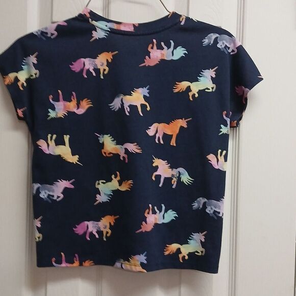 WONDER NATION Girls Cinched Front Cropped at Waist Pullover Navy Unicorn Top 7/8 - Picture 4 of 7